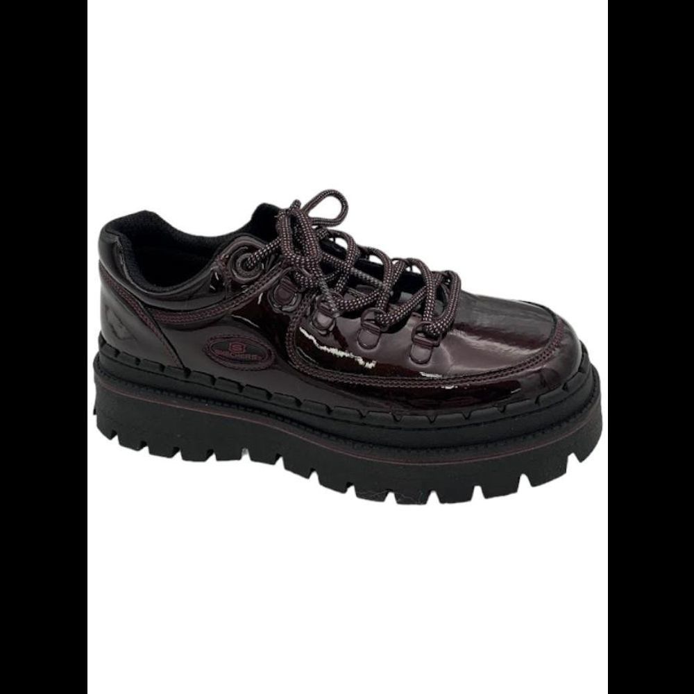Skechers Jammers Patent Lace-Up Sneaker Boots Cool Block Burgundy NWOT